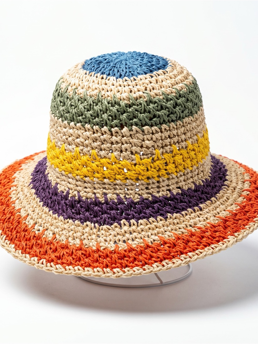St. Barths Style Colorful Striped Crochet Bucket Hat NEW - Picture 3 of 13